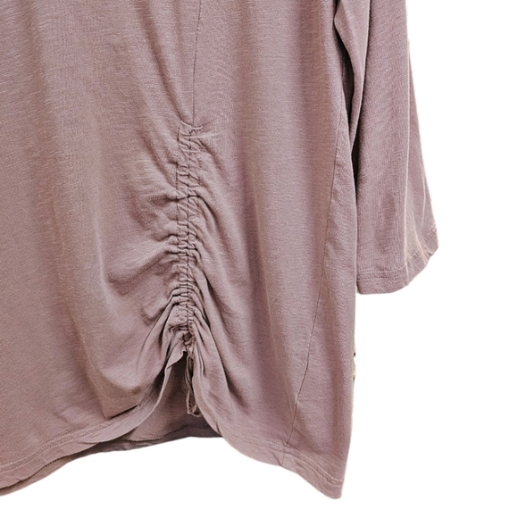 Garnet Hill Organic Cotton Cinched 3/4 Sleeve Rose Color Tee Boat Neck Top M - Picture 7 of 10